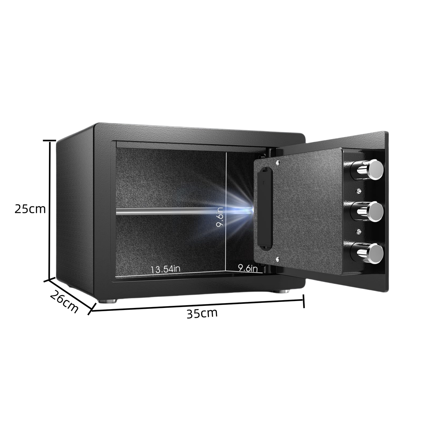 25cm High Safe Box Fingerprint Safety Box Horizontal LCD Touch Screen - Matte Black