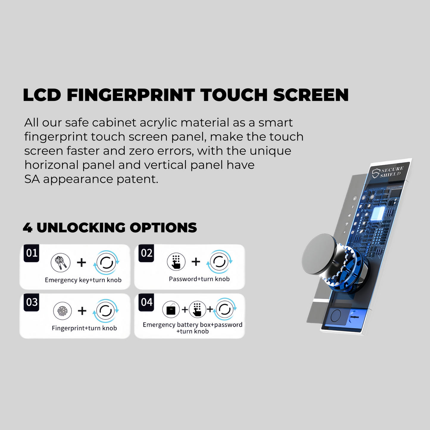 45cm High Safe Box Fingerprint Safety Box Vertical LCD Touch Screen - Matte Black