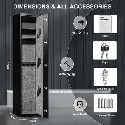 134cm High 3 Rifle Safes Box Biometric Fingerprint 6 Gun Safety Box - Black