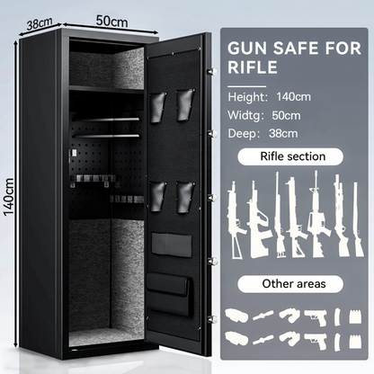 140cm High 9 Rifle Safes Box Biometric Fingerprint 4 Gun Safety Box - Black