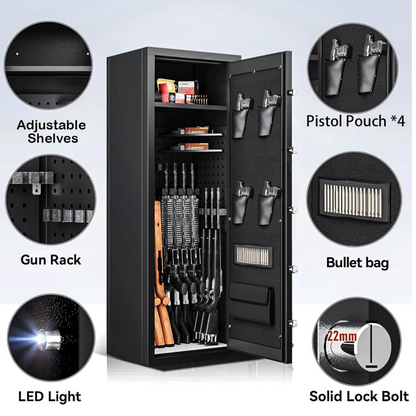 140cm High 9 Rifle Safes Box Biometric Fingerprint 4 Gun Safety Box - Black