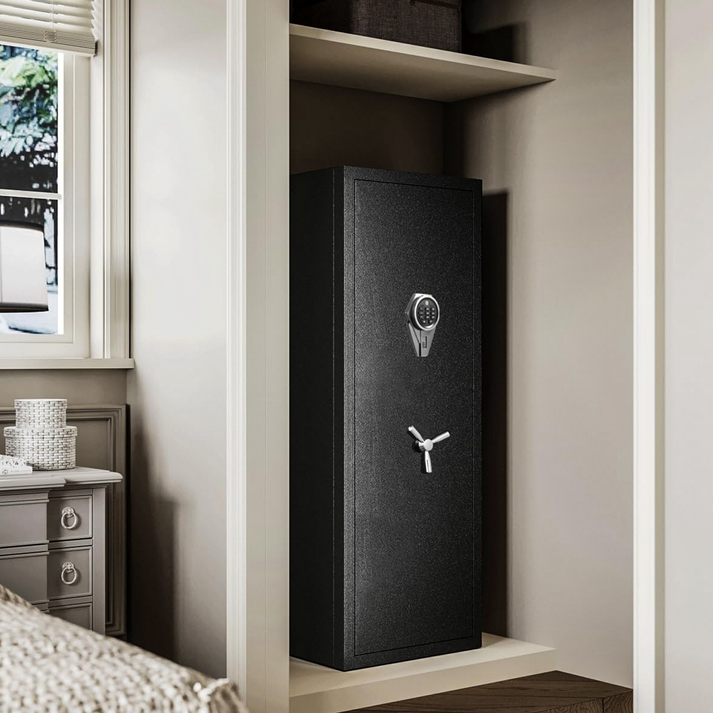 140cm High 9 Rifle Safes Box Biometric Fingerprint 4 Gun Safety Box - Black