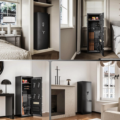 140cm High 9 Rifle Safes Box Biometric Fingerprint 4 Gun Safety Box - Black