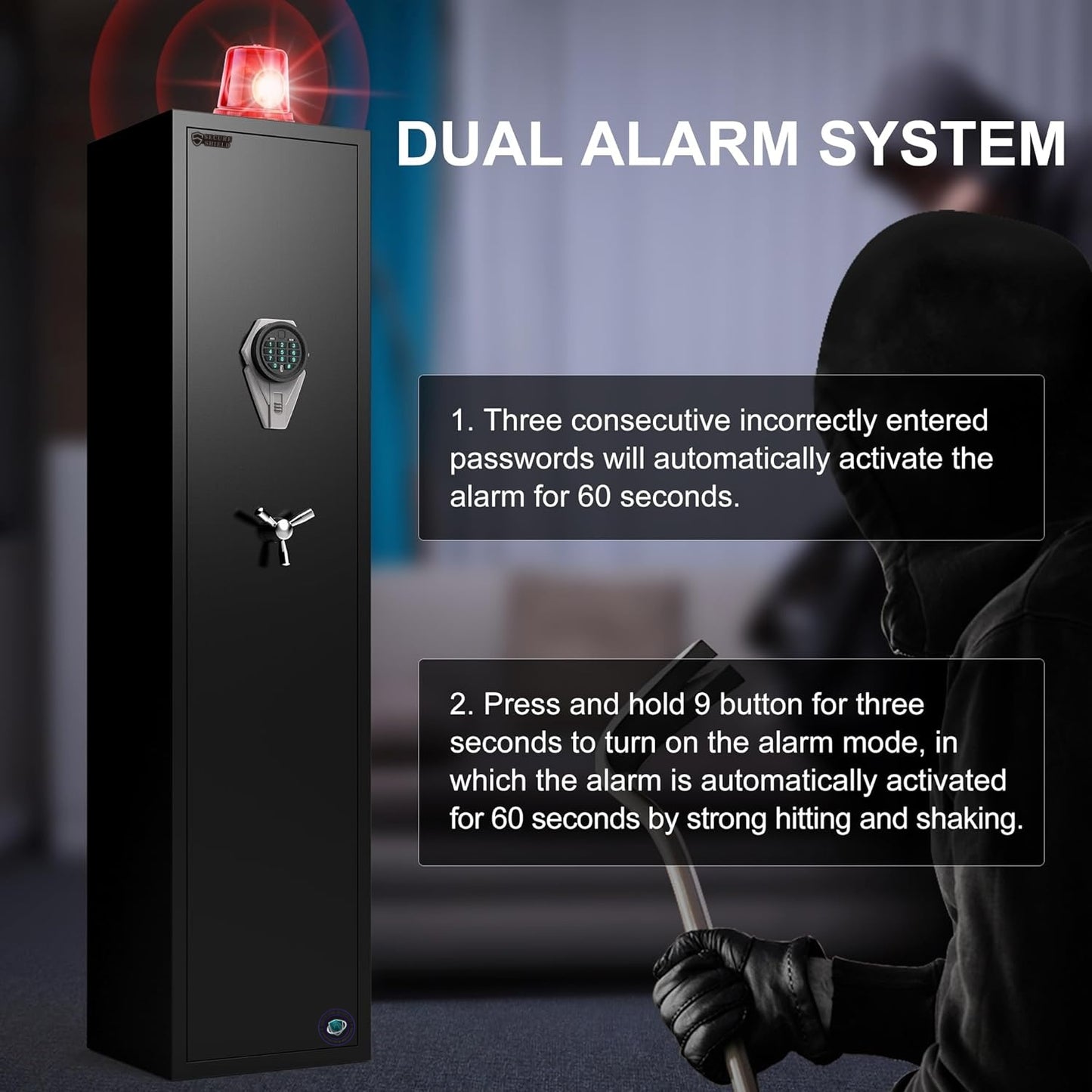 145cm High 5 Rifle Safes Box Biometric Fingerprint 3 Gun Safety Box - Black