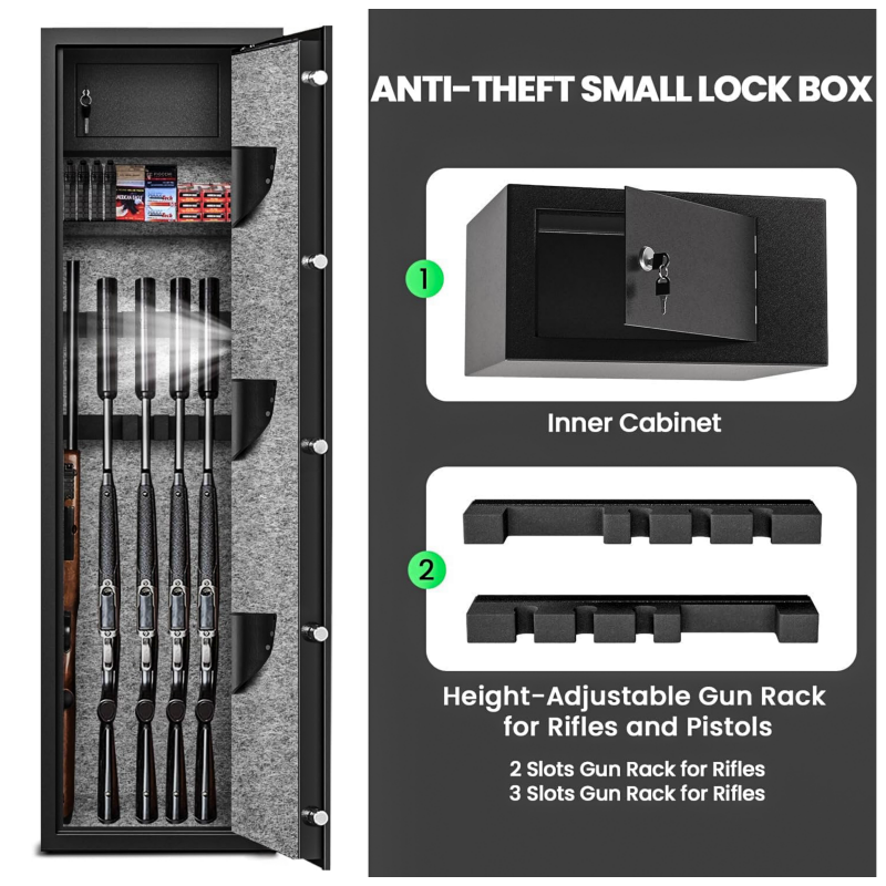 145cm High 5 Rifle Safes Box Biometric Fingerprint 3 Gun Safety Box - Black