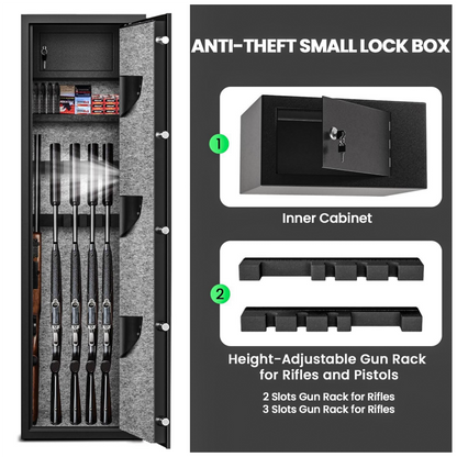 145cm High 5 Rifle Safes Box Biometric Fingerprint 3 Gun Safety Box - Black