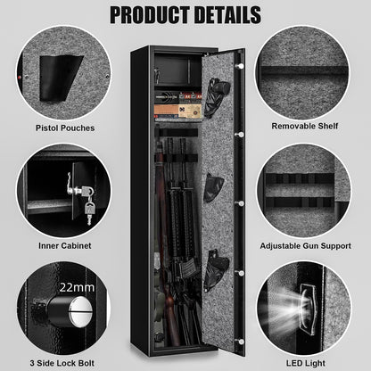 145cm High 5 Rifle Safes Box Biometric Fingerprint 3 Gun Safety Box - Black