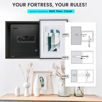 Biometric Safety Box Fingerprint Safety Box Alarmed Safety Box 36cm High Horizontal LCD Touch Screen