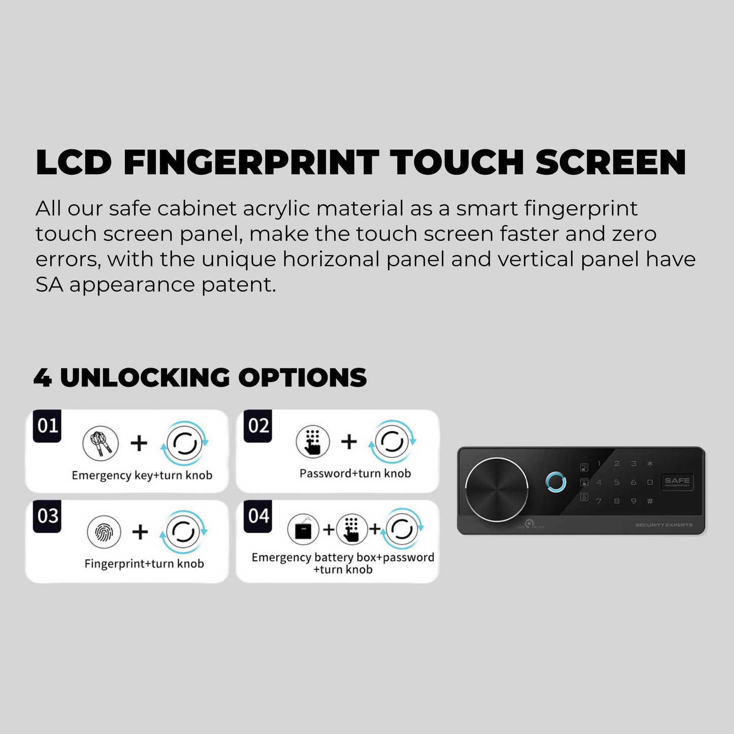 Biometric Safety Box Fingerprint Safety Box Alarmed Safety Box 25cm High Horizontal LCD Touch Screen